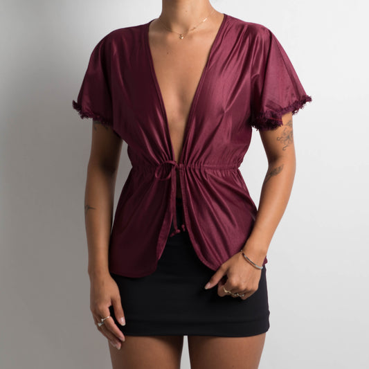 BURGUNDY TIE FRONT TOP