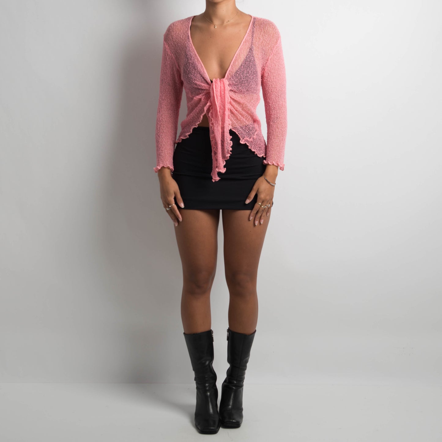 PINK CROCHET TIE FRONT TOP