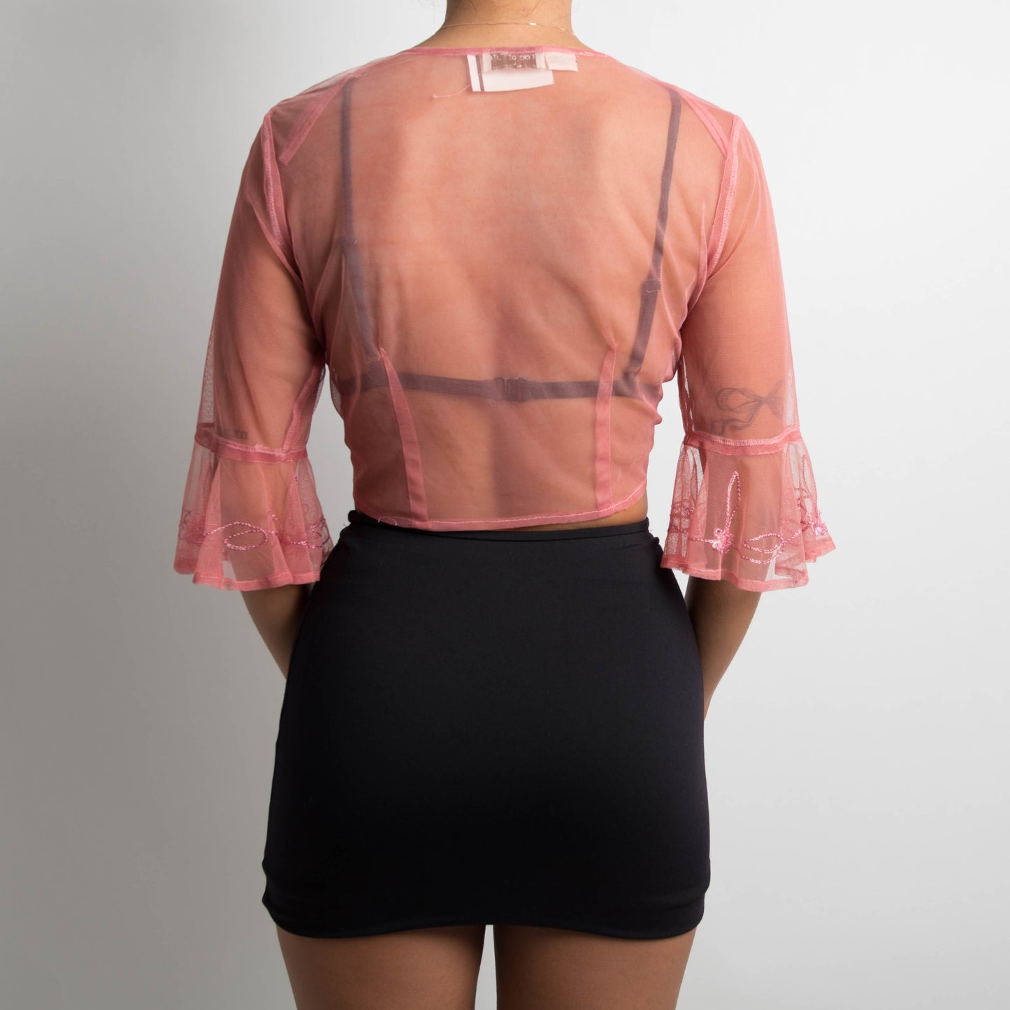 SHEER PINK TIE FRONT TOP