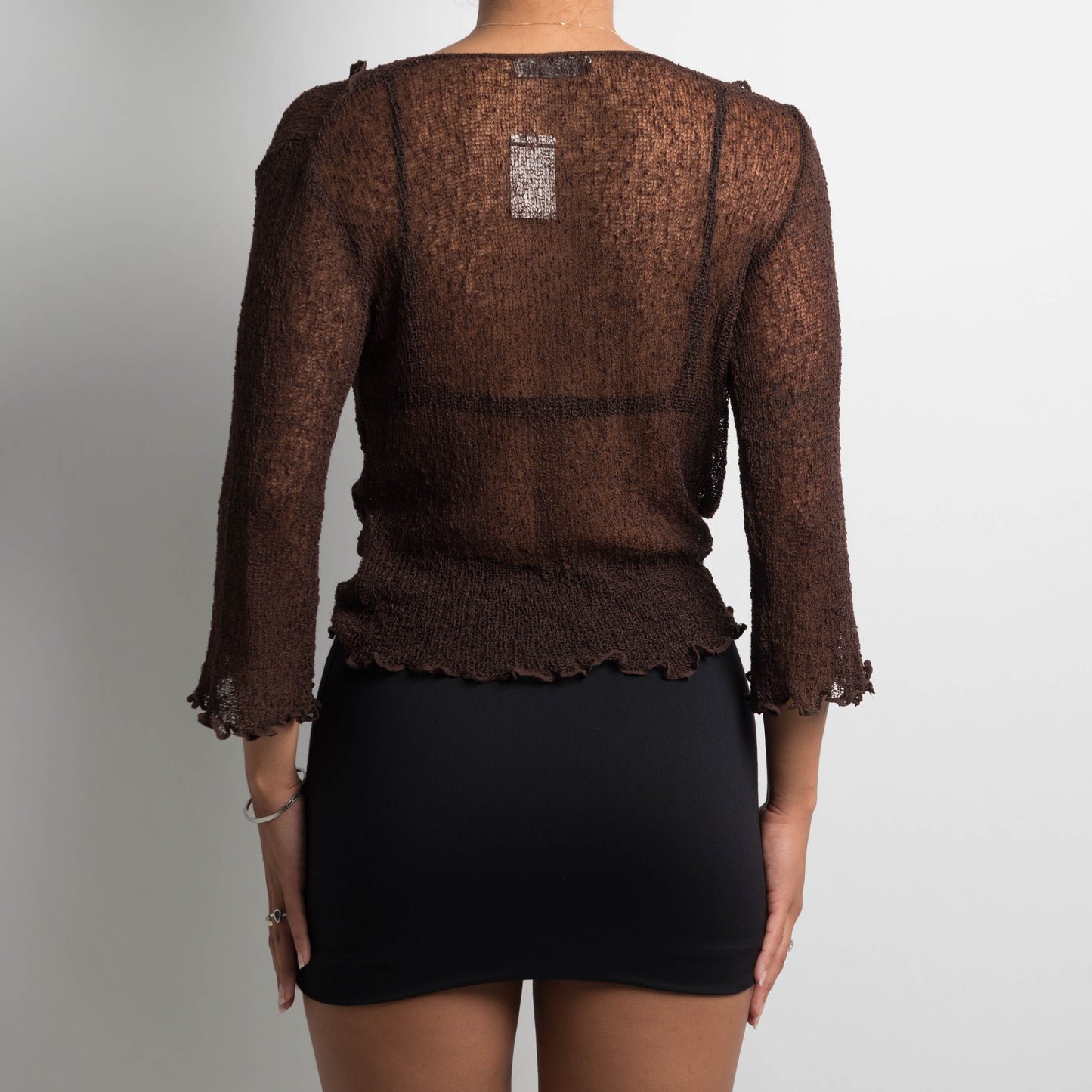 BROWN KNIT TIE FRONT TOP