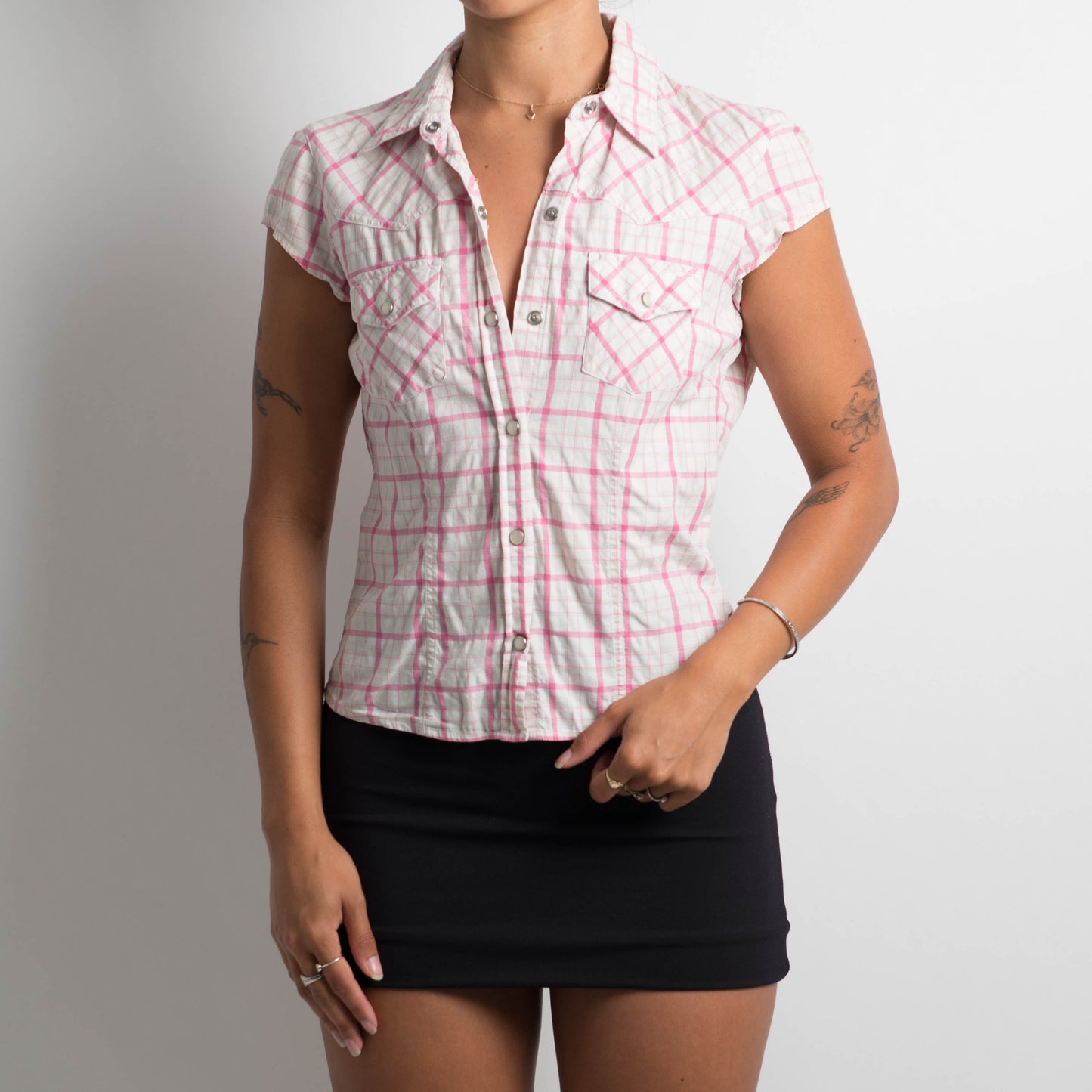 PINK GINGHAM CAP SLEEVE BLOUSE