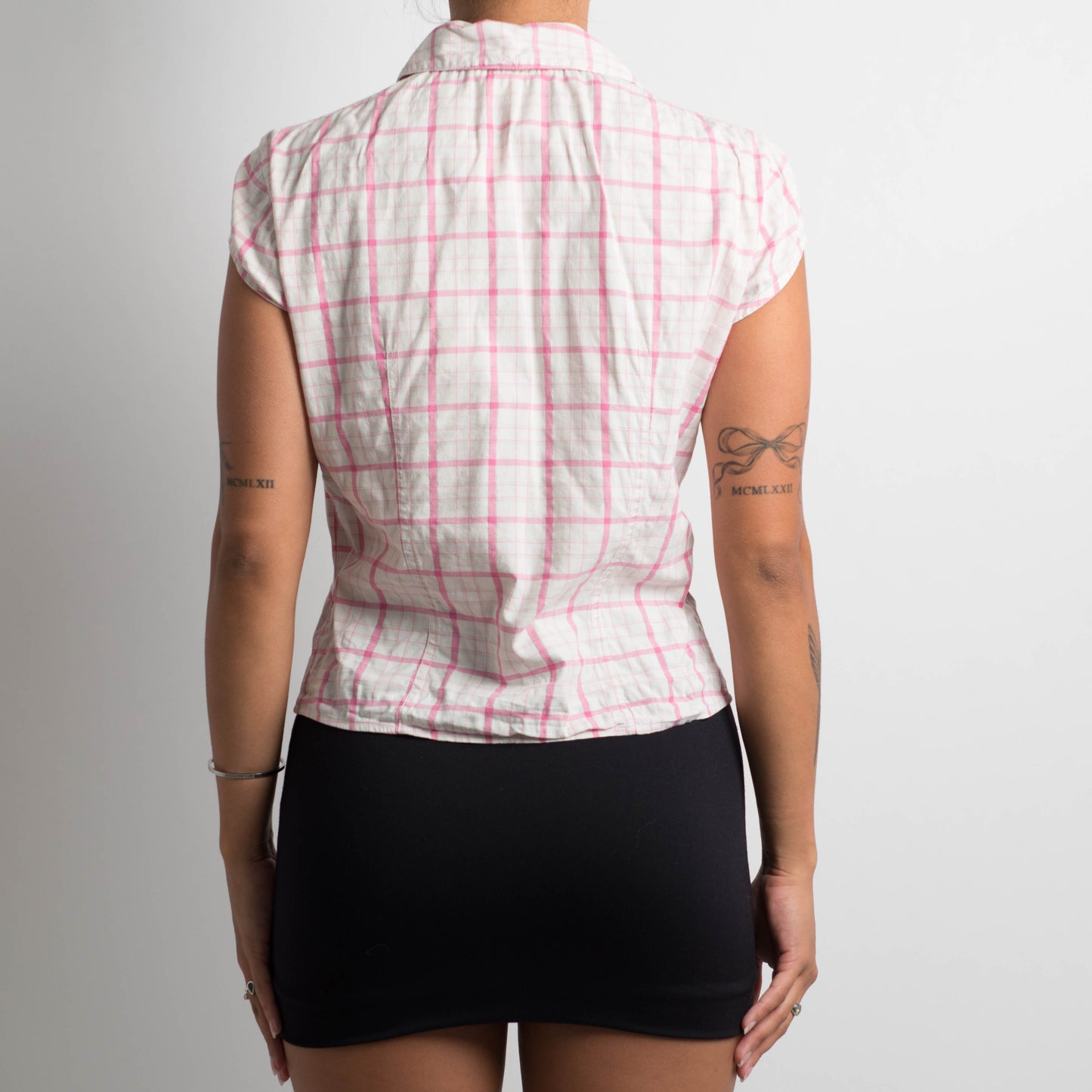 PINK GINGHAM CAP SLEEVE BLOUSE