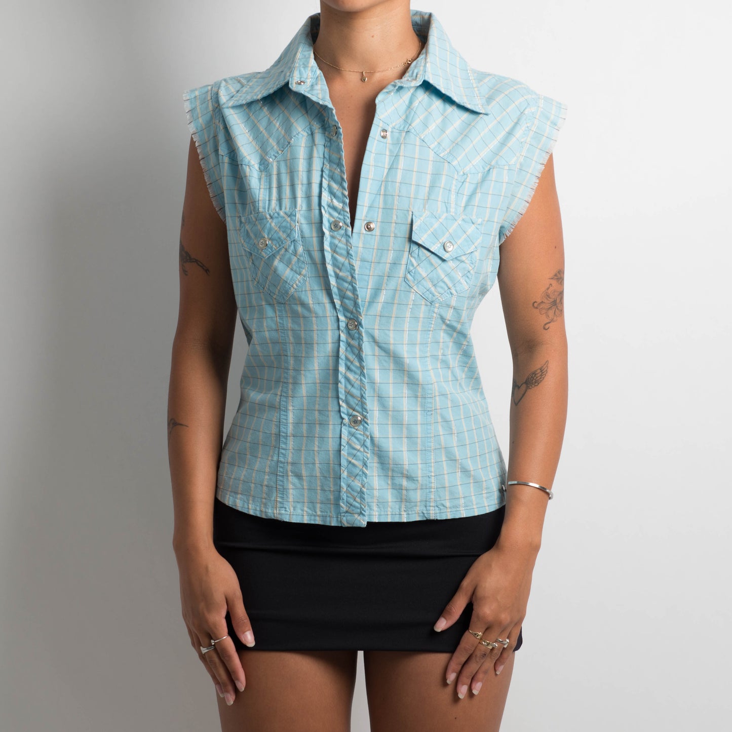 BLUE GINGHAM SLEEVELESS TOP