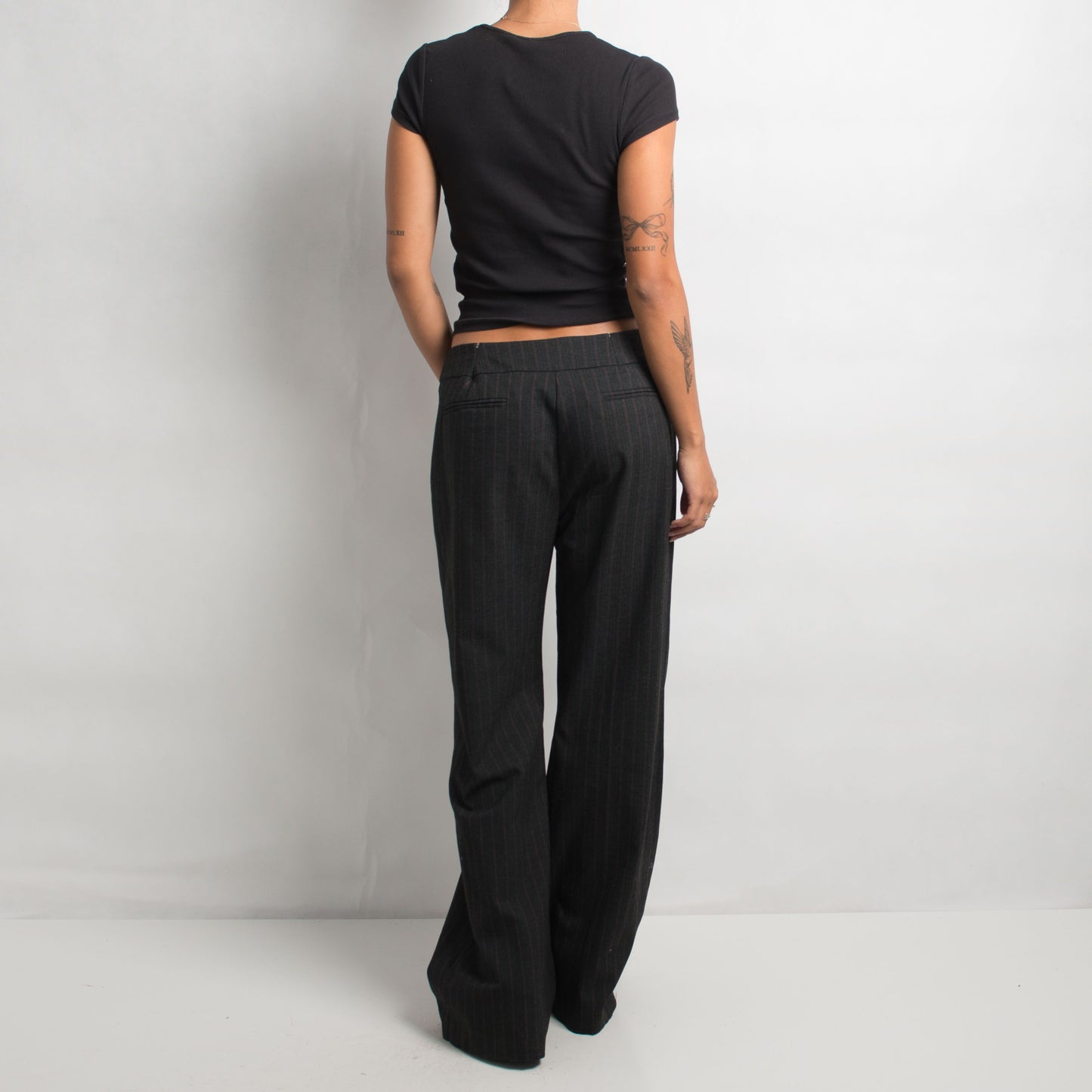 BLACK PINSTRIPE BOOTCUT TROUSERS