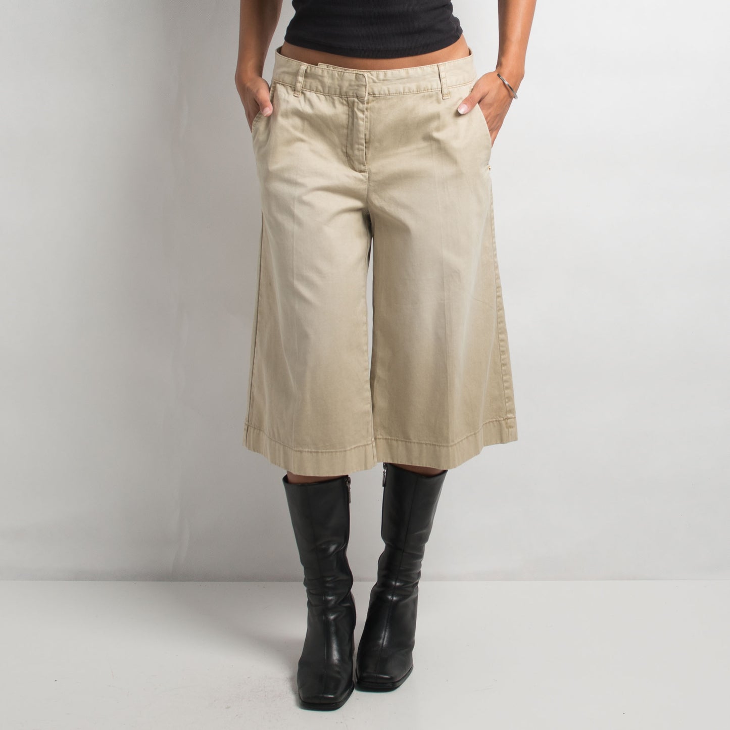 BEIGE LONGLINE WIDE LEG SHORTS