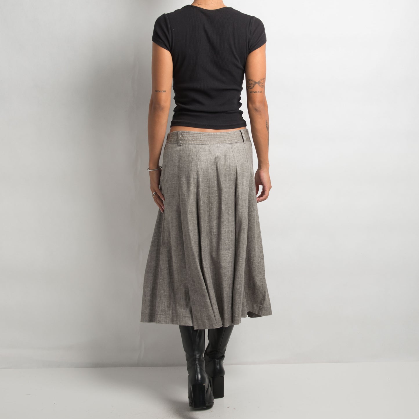 GREY MARLE PLEATED MIDI SKIRT