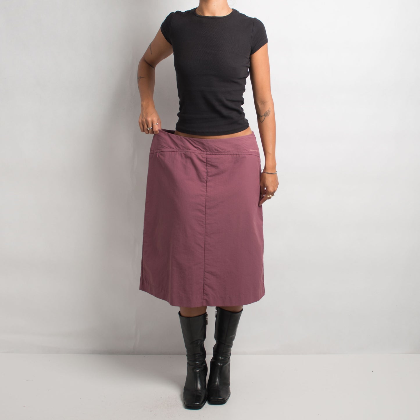 JUPE MIDI EN NYLON MAUVE