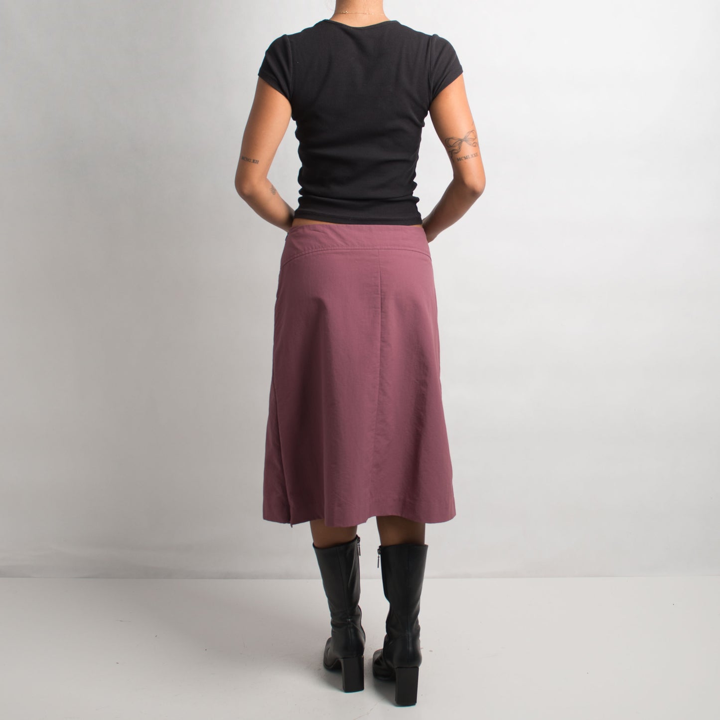 JUPE MIDI EN NYLON MAUVE