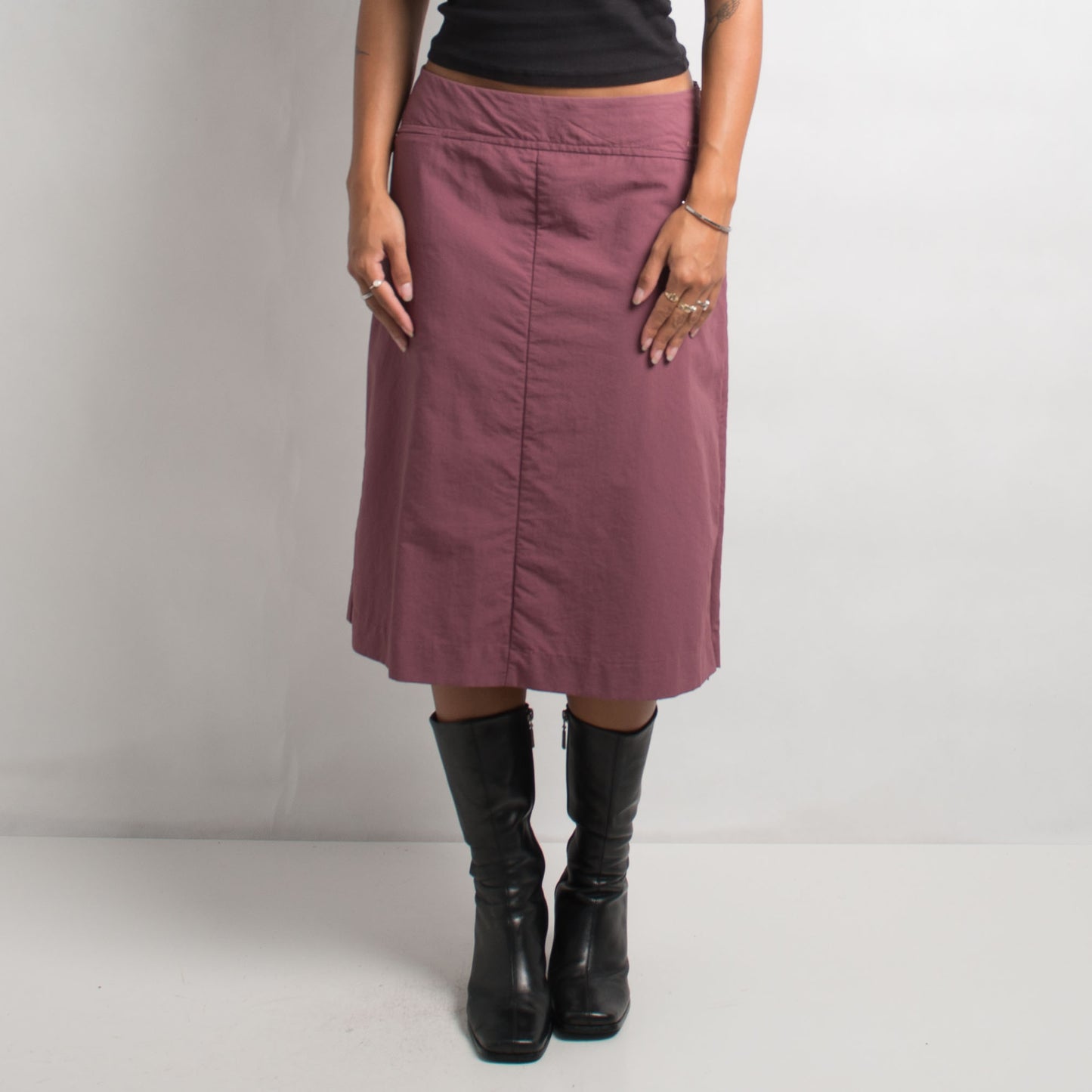 JUPE MIDI EN NYLON MAUVE