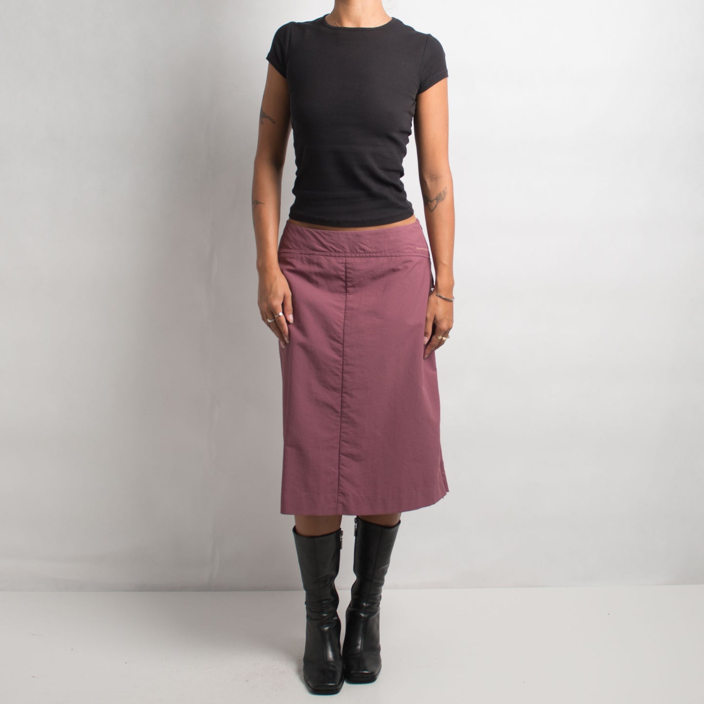 JUPE MIDI EN NYLON MAUVE