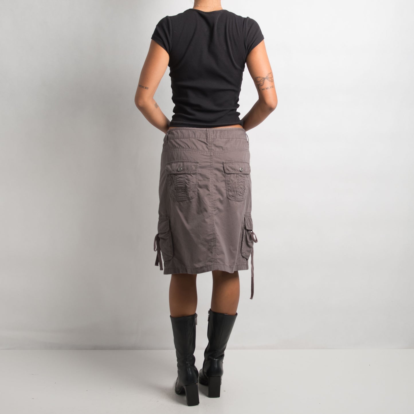 TAUPE CARGO MIDI SKIRT