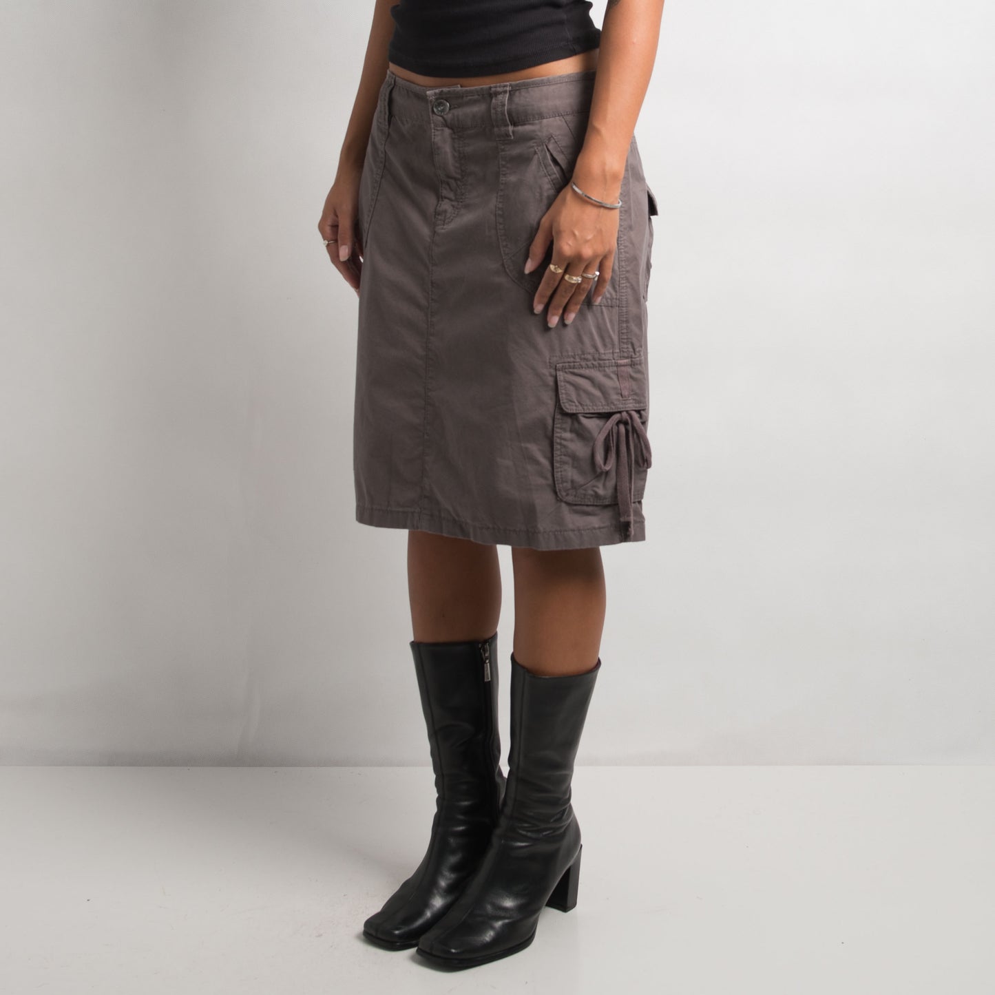 TAUPE CARGO MIDI SKIRT