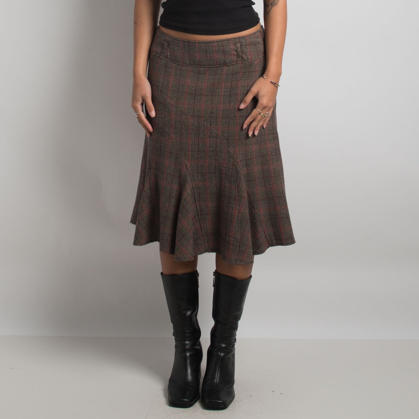 PLAID MIDI SKIRT