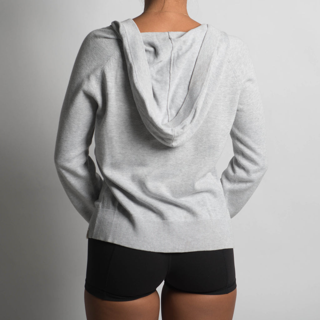 GREY HOODED KNIT TOP