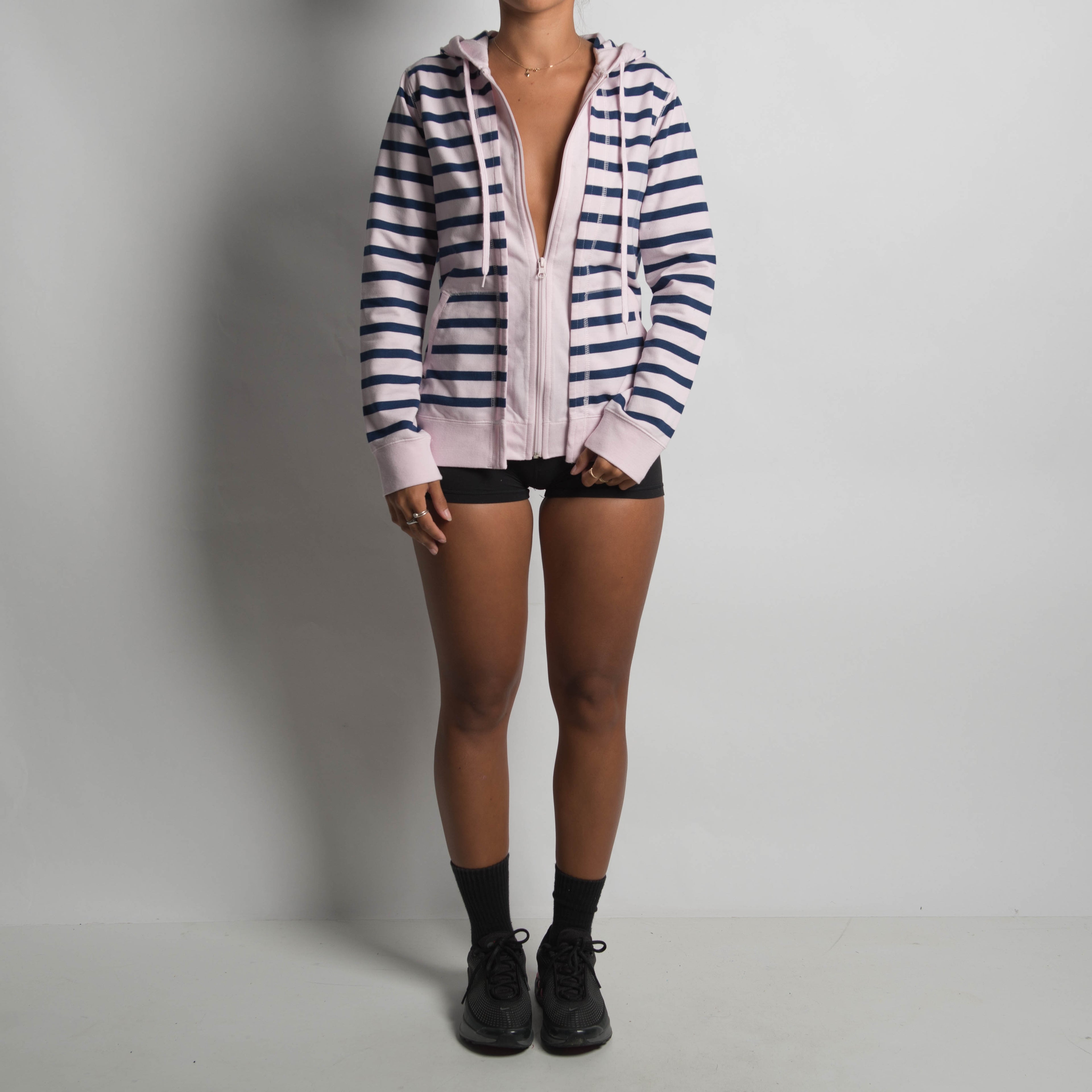PINK STRIPE ZIP HOODIE