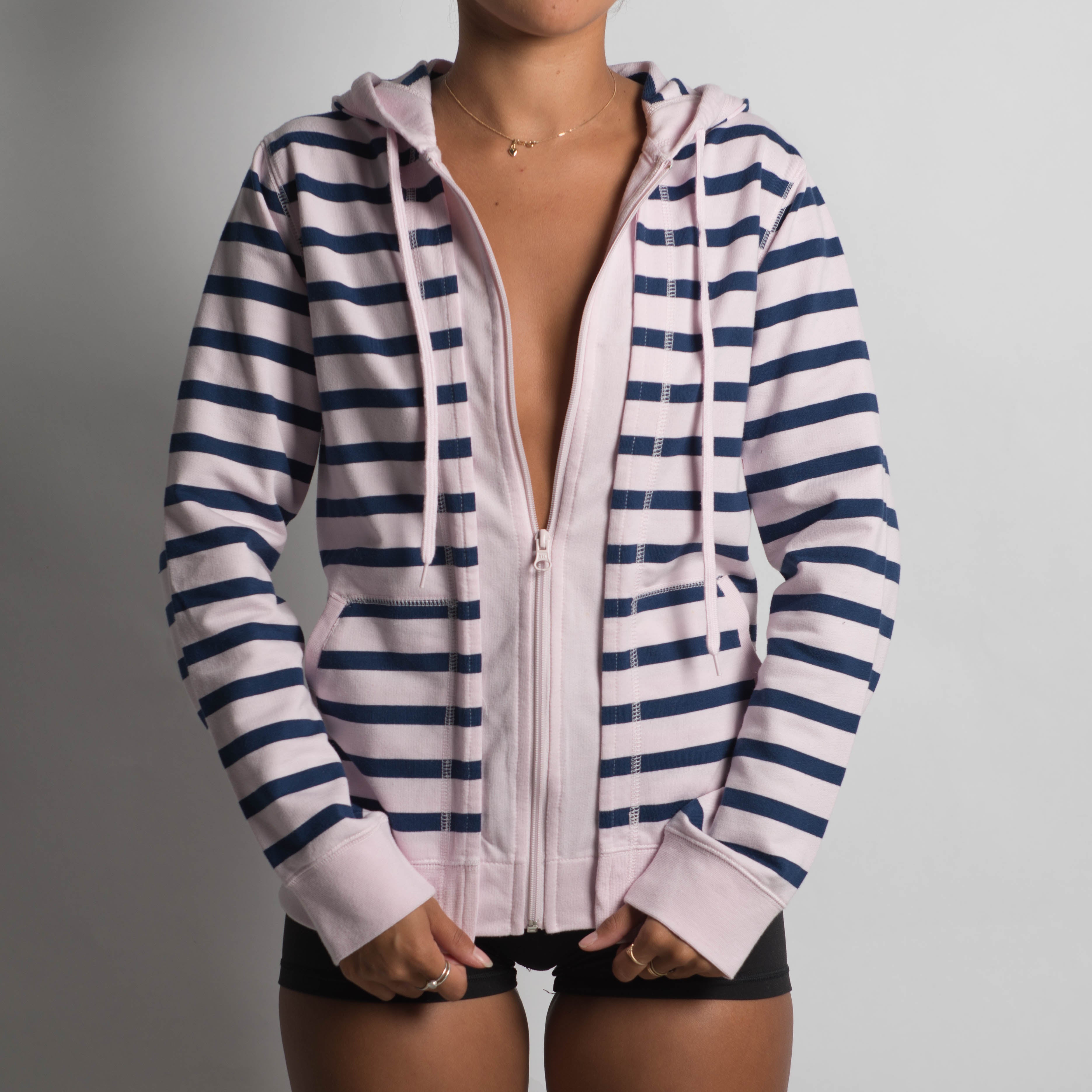 PINK STRIPE ZIP HOODIE