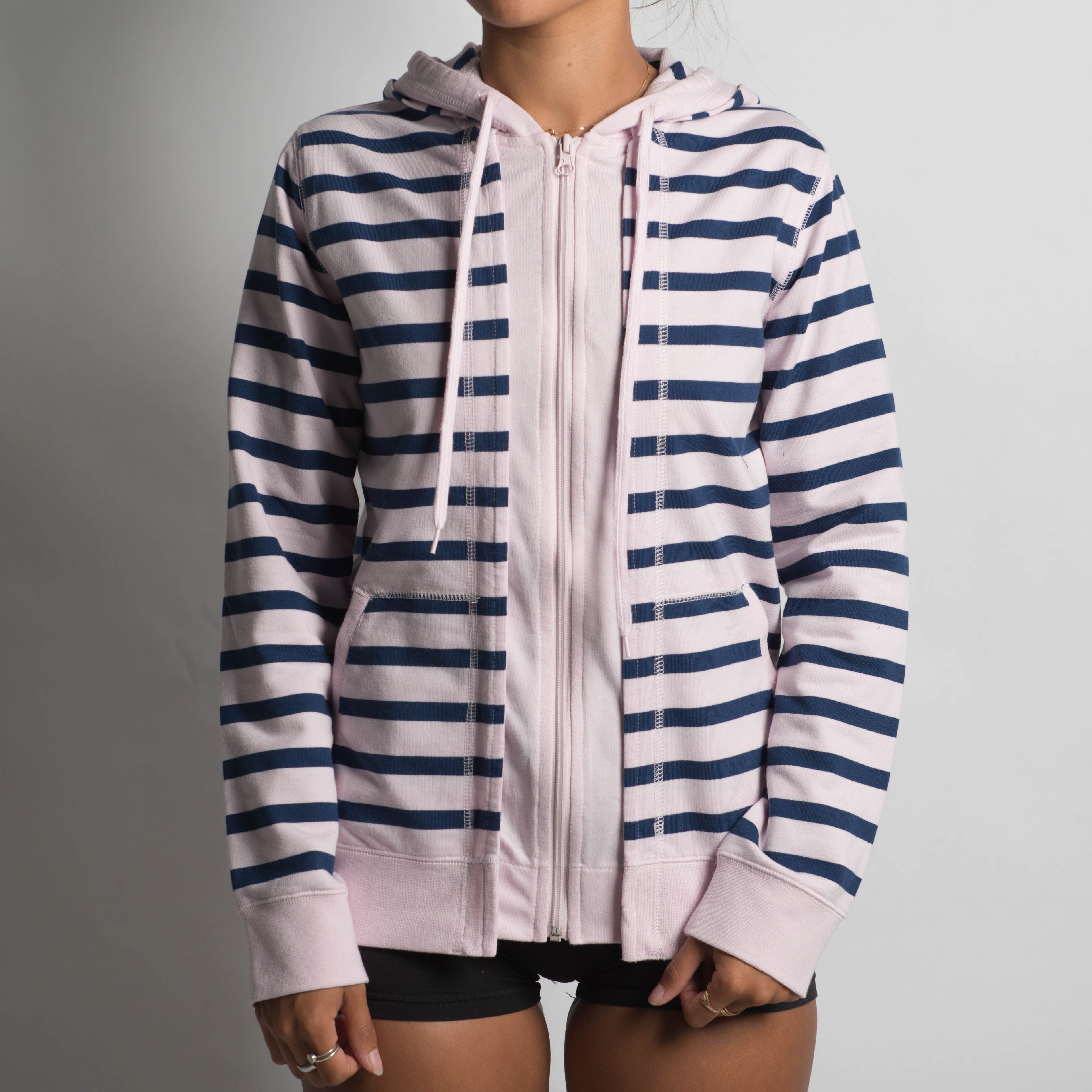 PINK STRIPE ZIP HOODIE