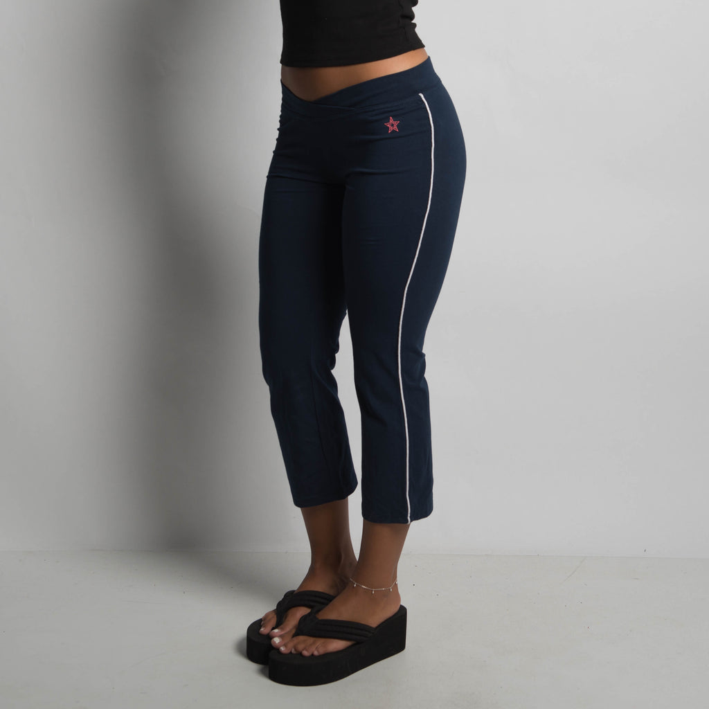 NAVY CROP KICK FLARE PANTS