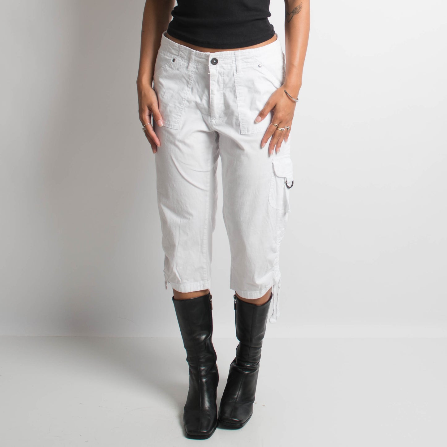 WHITE CAPRI UTILITY PANTS