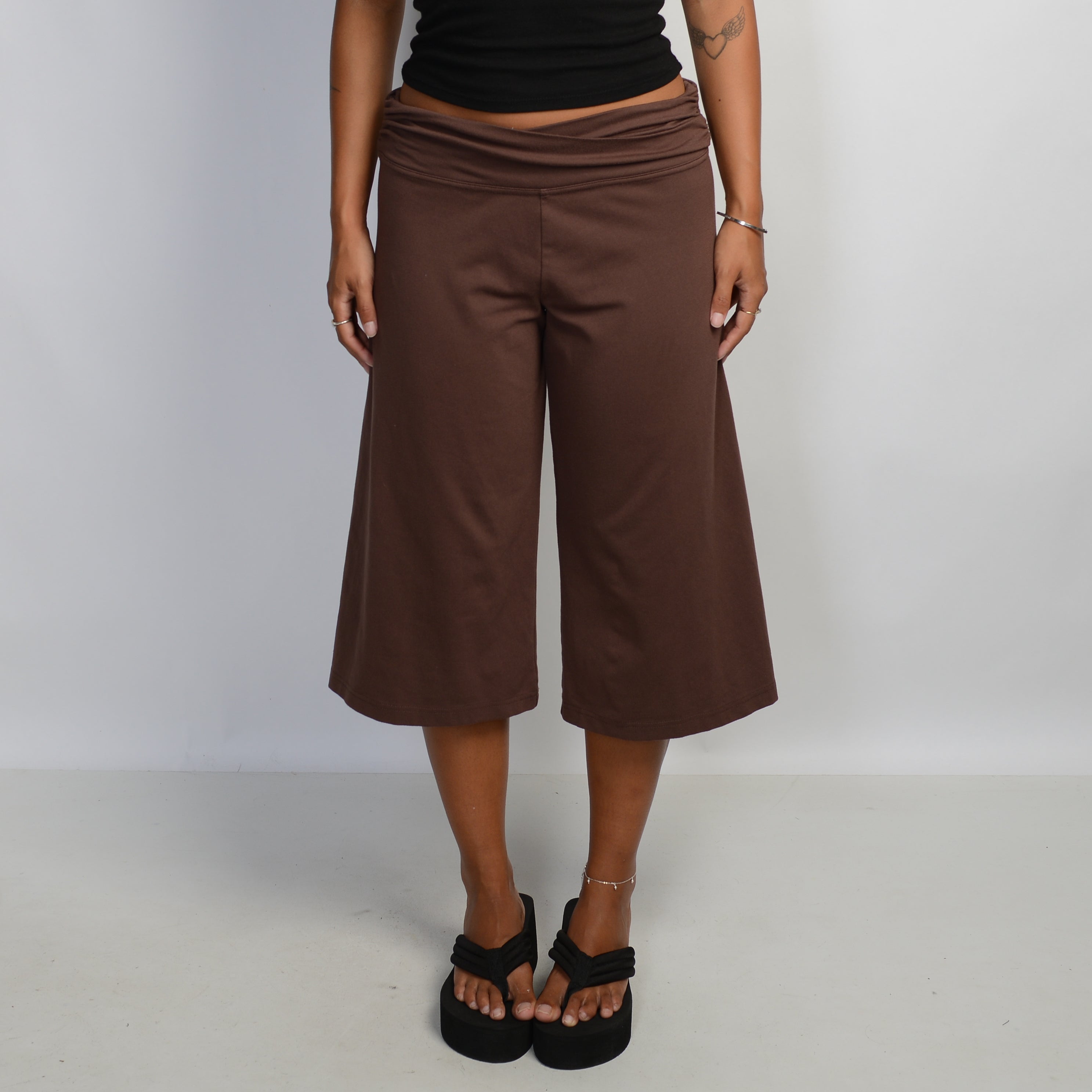 BROWN CROP WIDE LEG PANTS