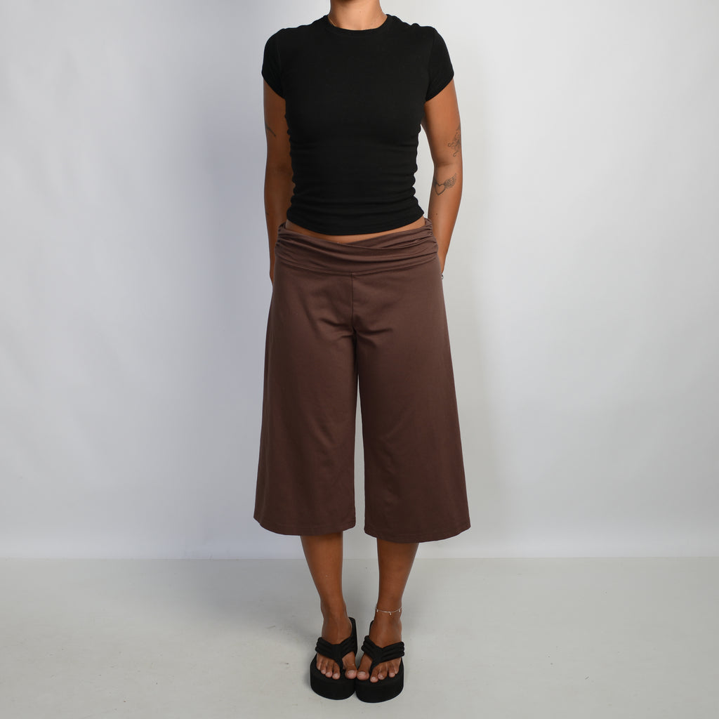BROWN CROP WIDE LEG PANTS