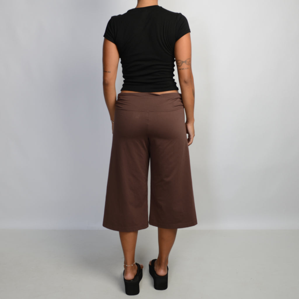 BROWN CROP WIDE LEG PANTS