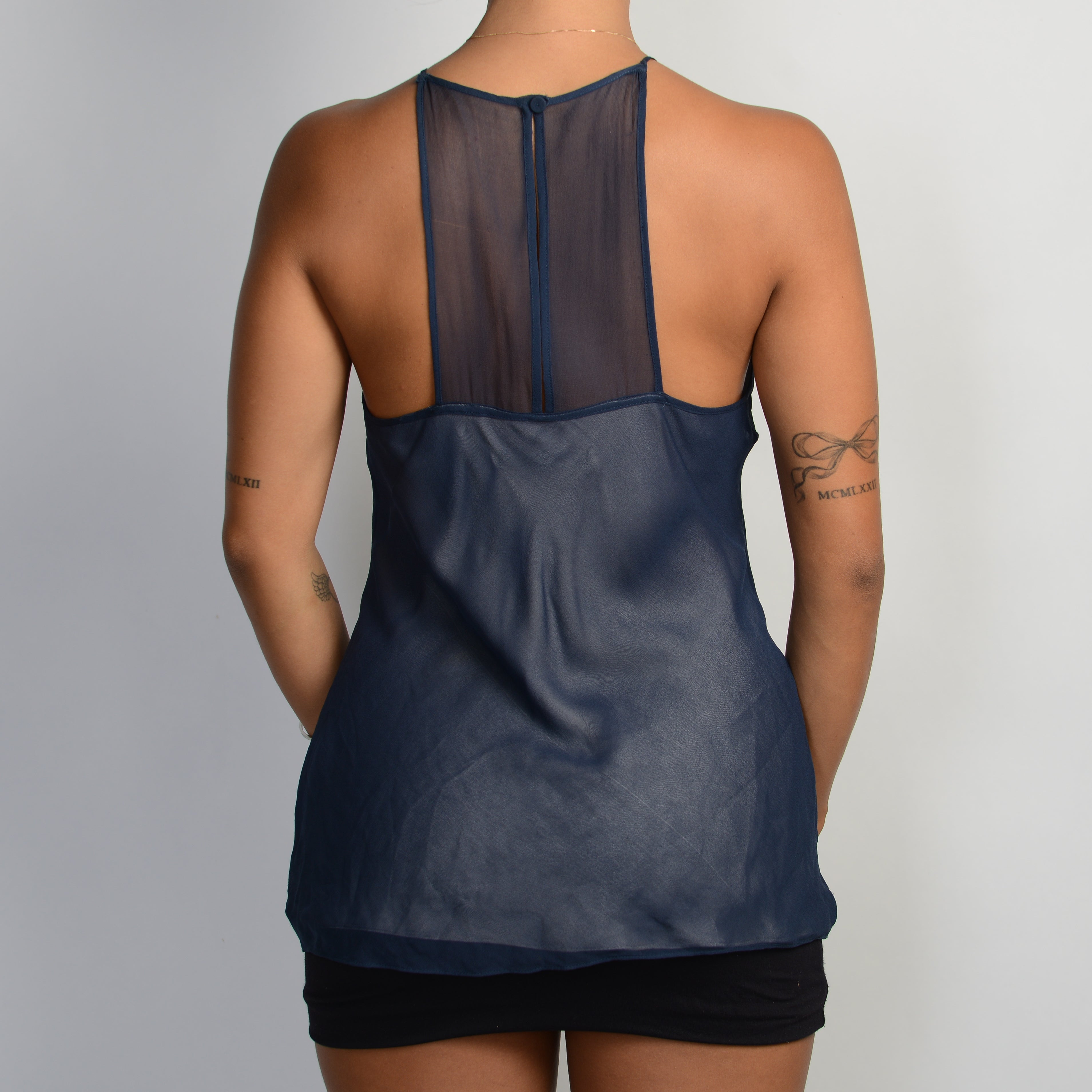 NAVY SEQUIN SILK TOP