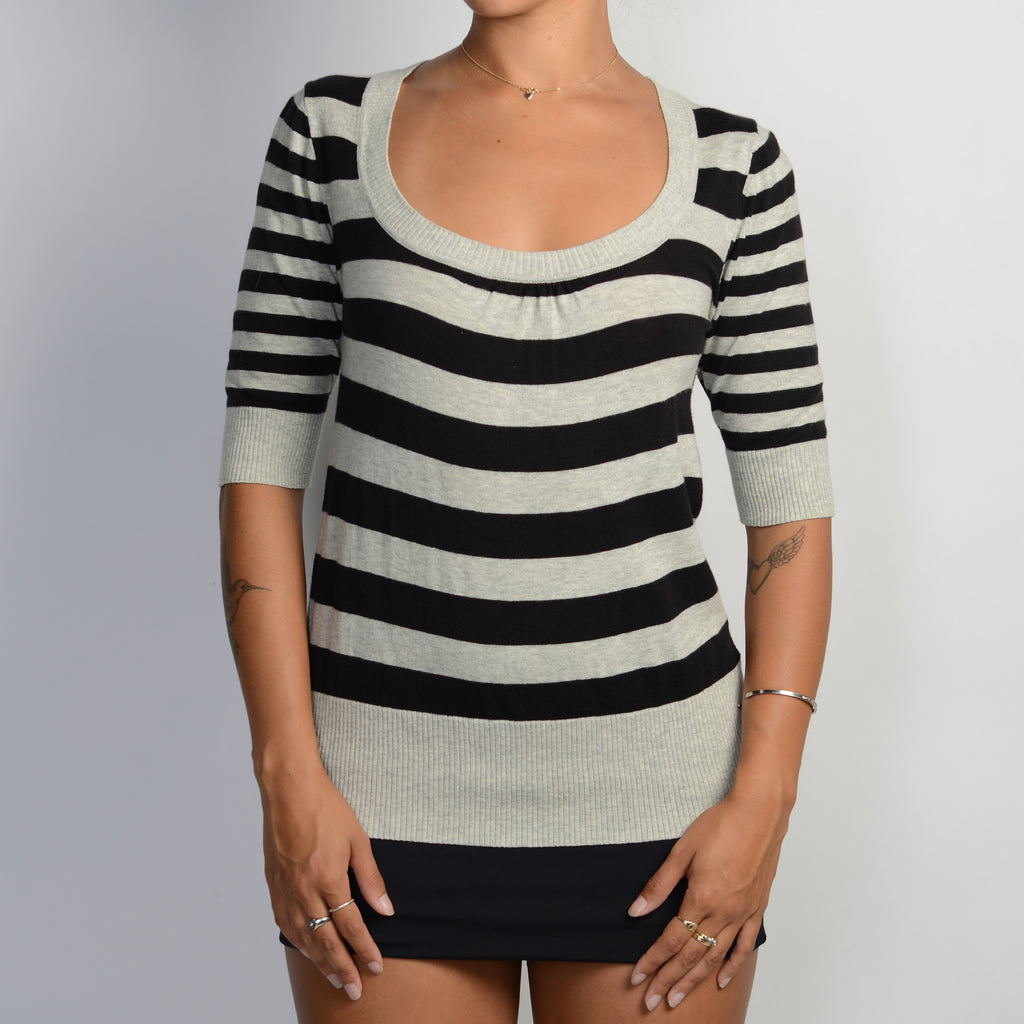 STRIPE KNIT 1/2 SLEEVE TOP