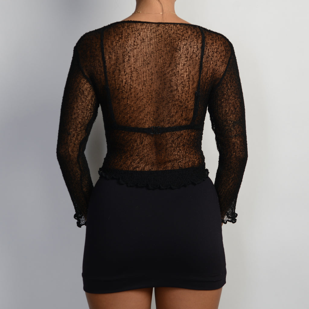 BLACK CROCHET WRAP TOP
