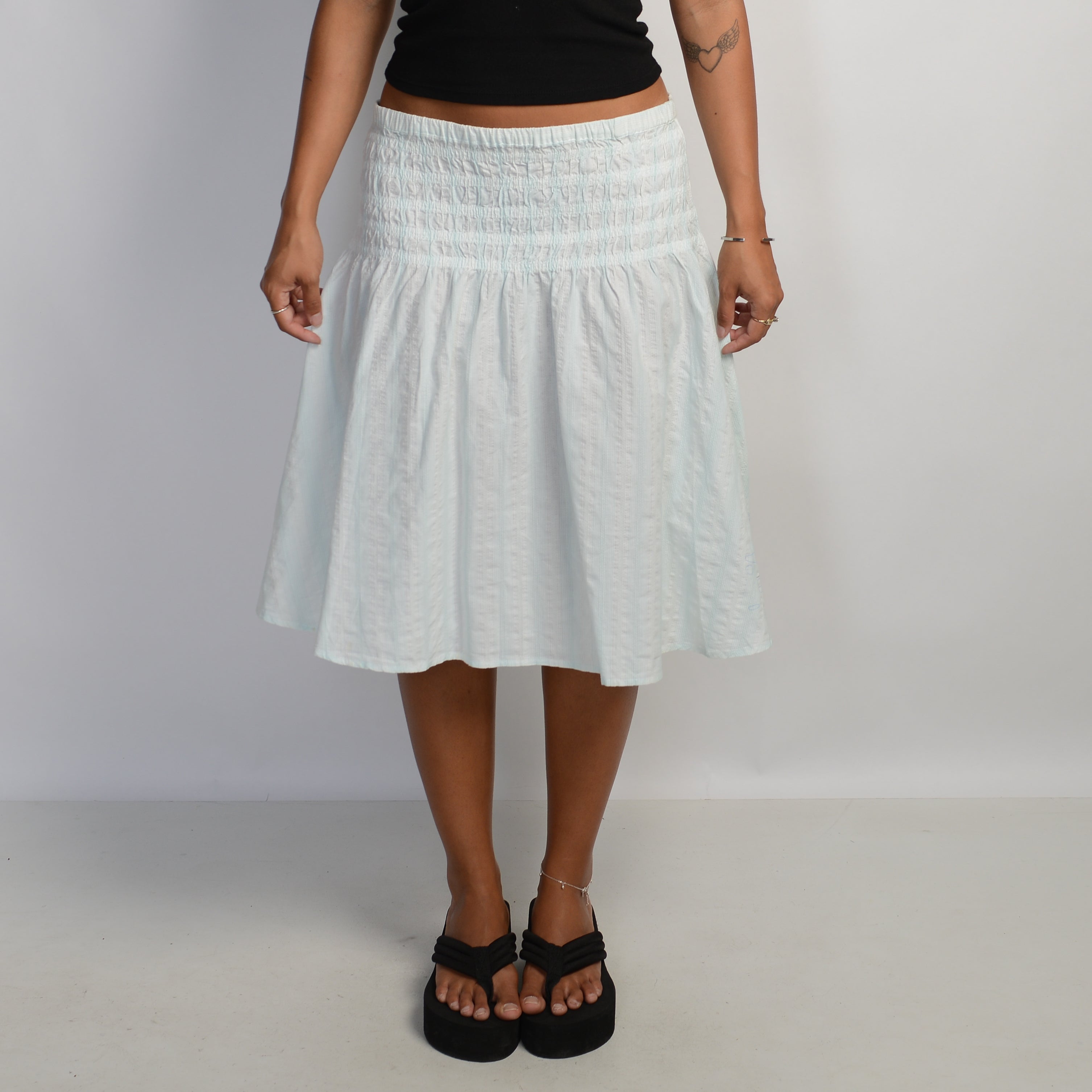 SHIRRED A LINE MIDI SKIRT