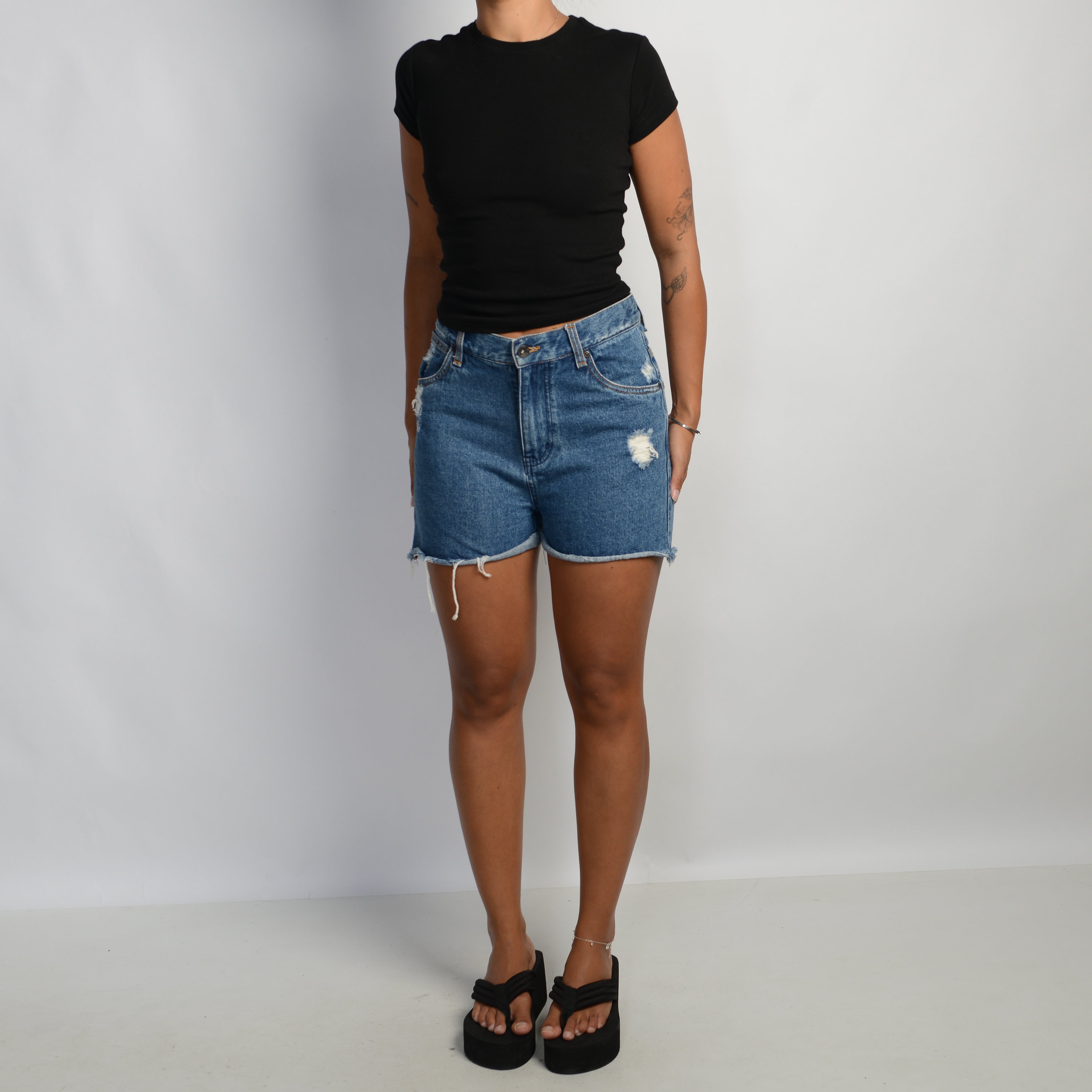 DISTRESSED DENIM SHORTS