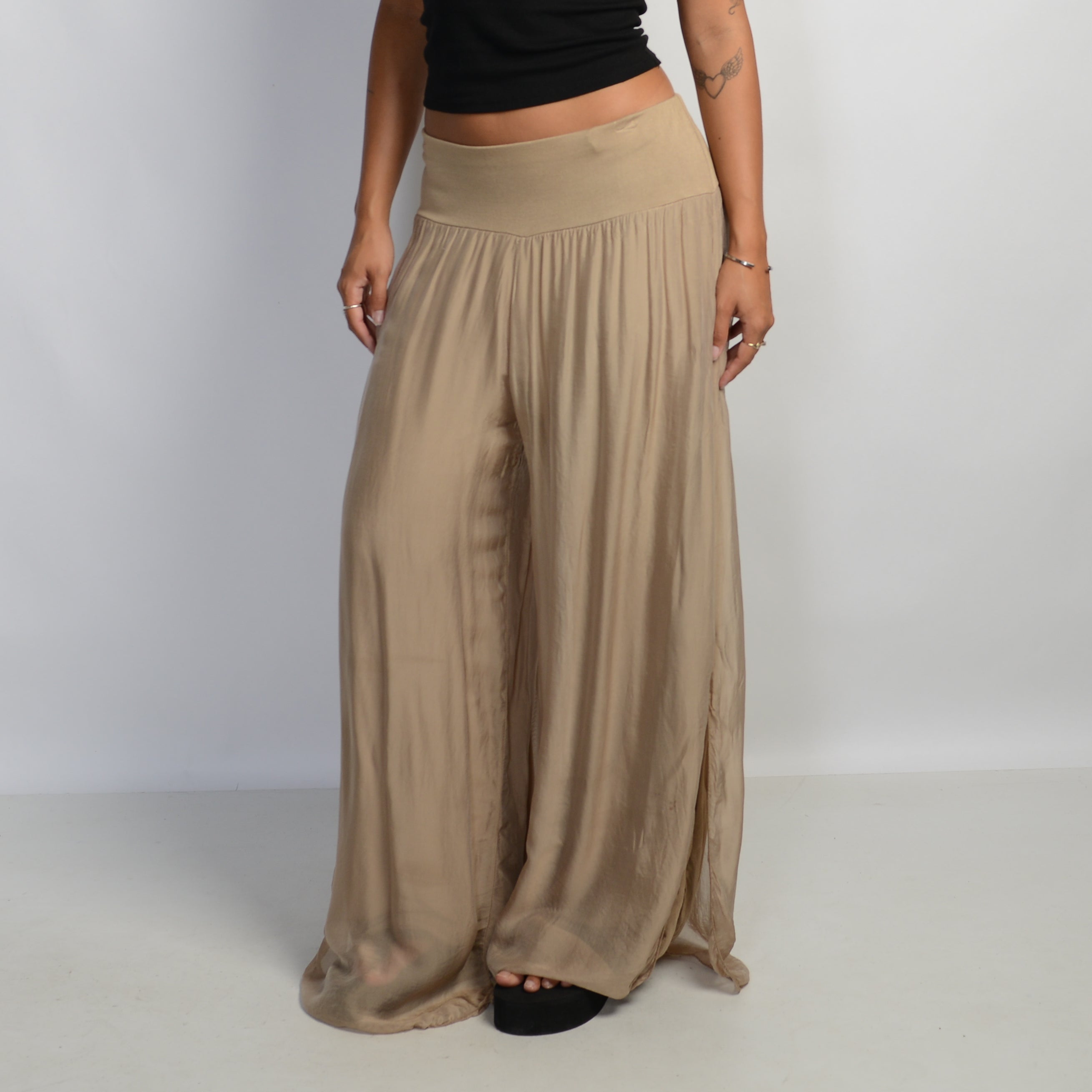 BEIGE SILK PANTS
