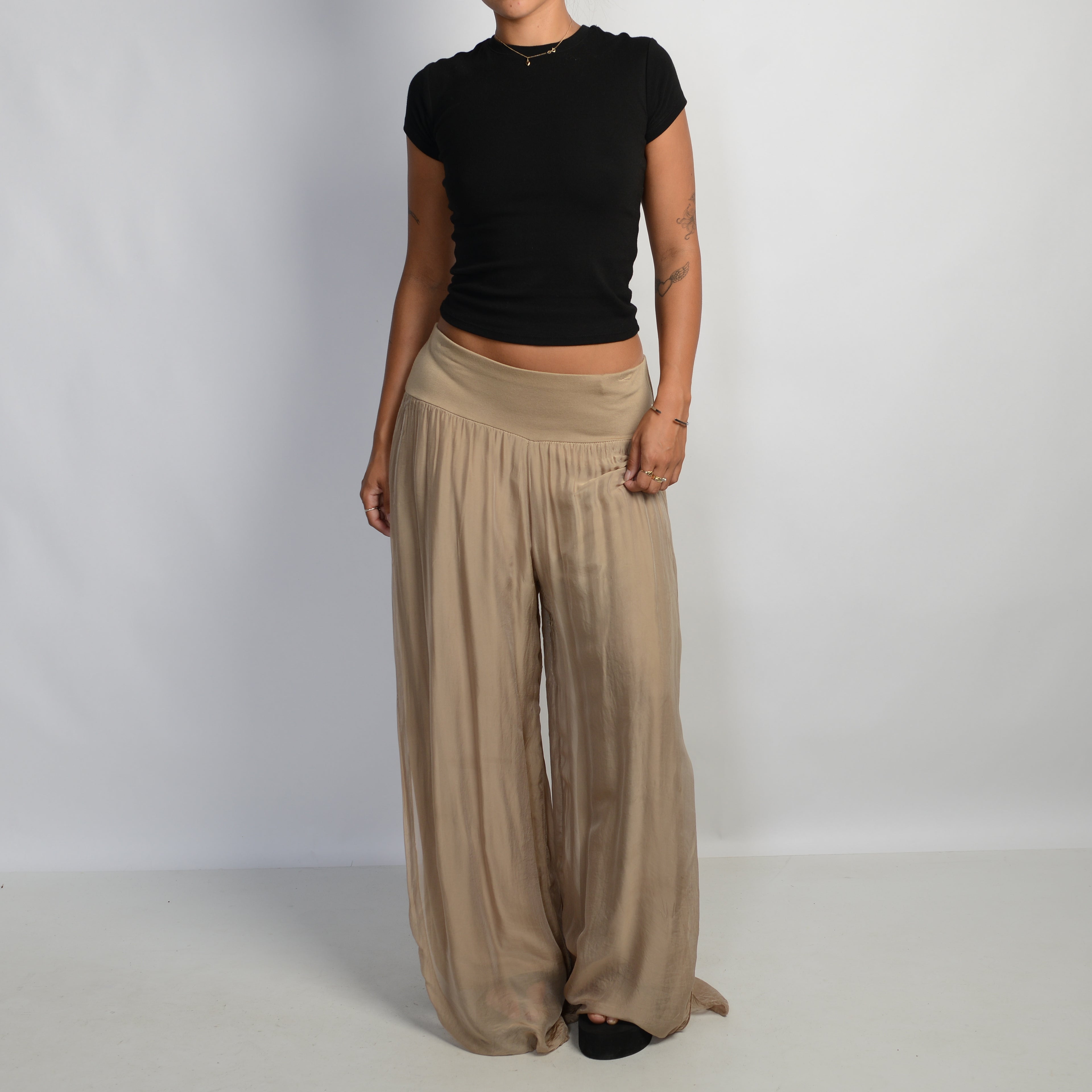 BEIGE SILK PANTS