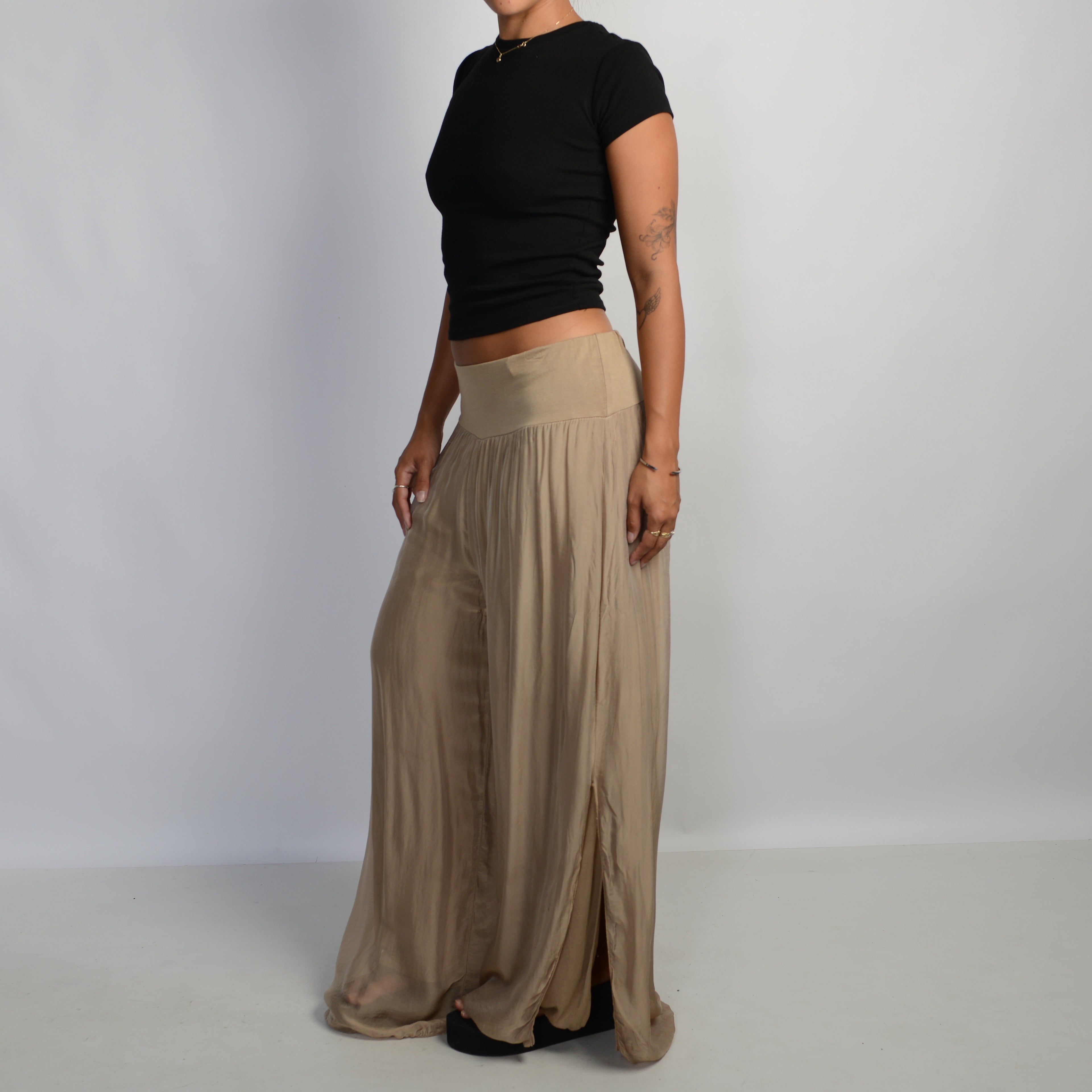 BEIGE SILK PANTS