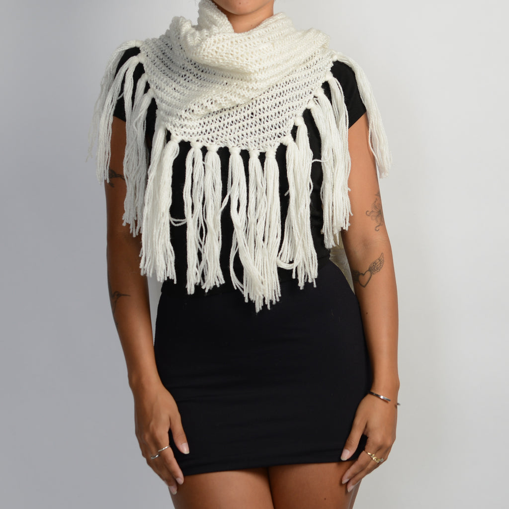 CREAM CROCHET KNIT SCARF