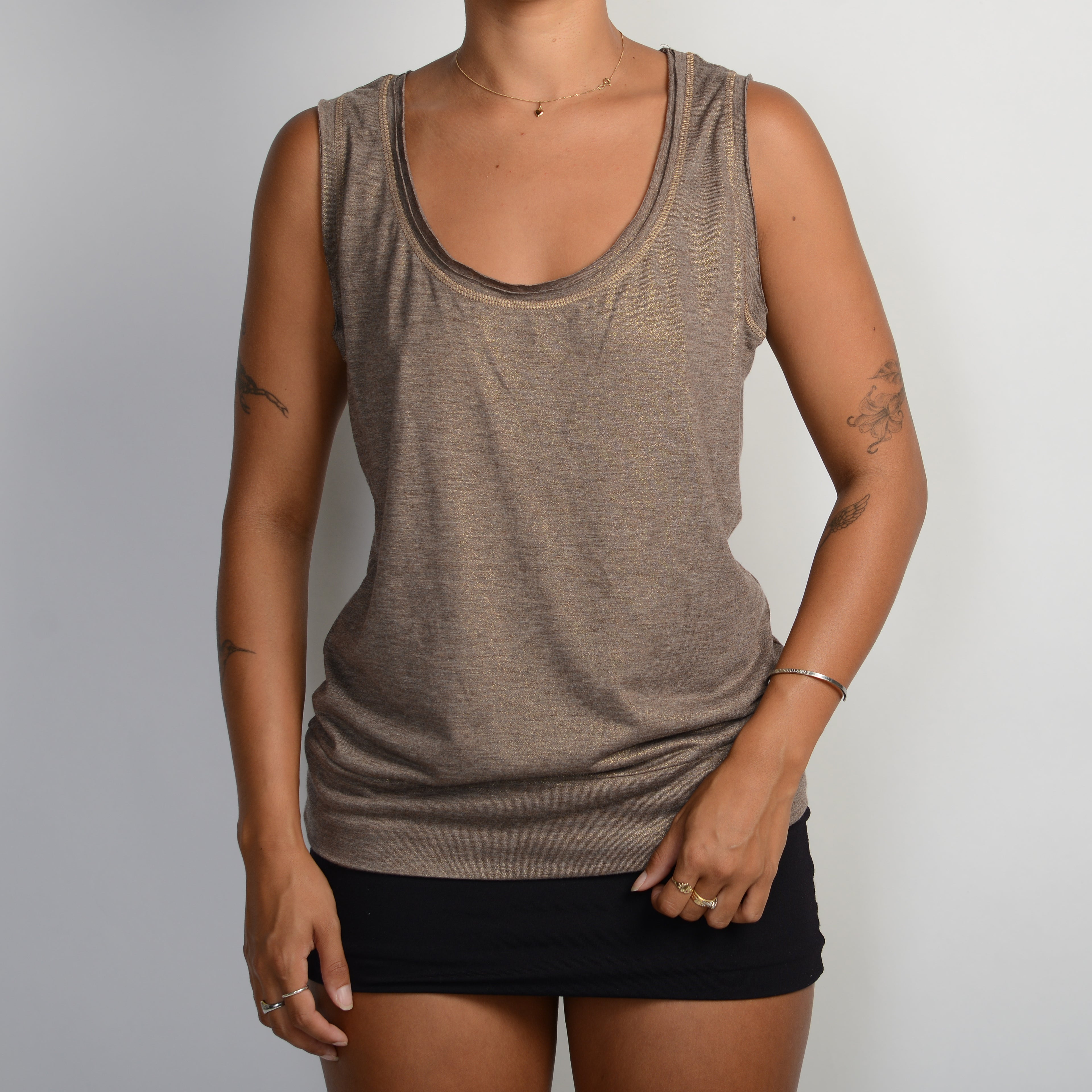 BROWN METALLIC TANK TOP