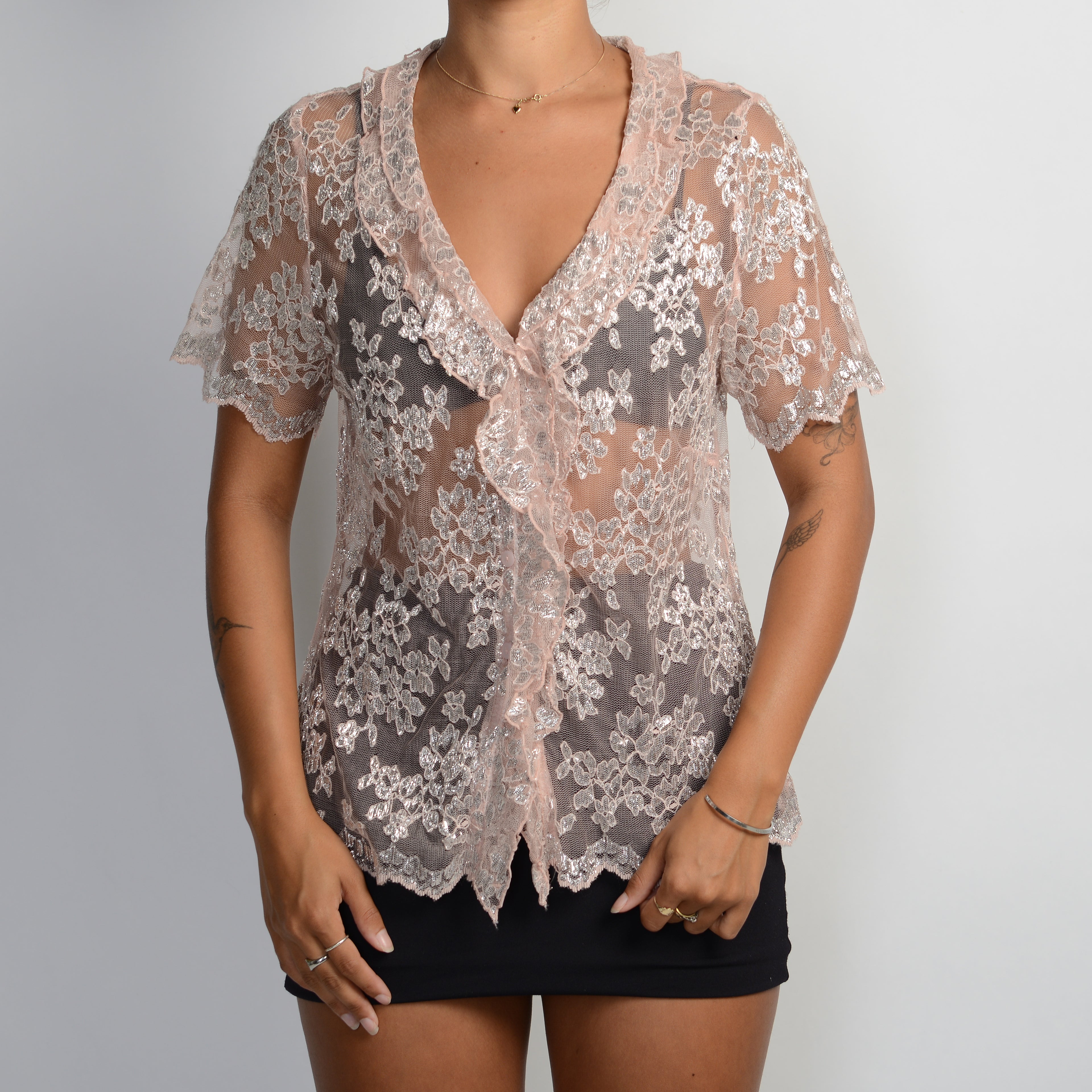 PINK SHEER LACE TOP