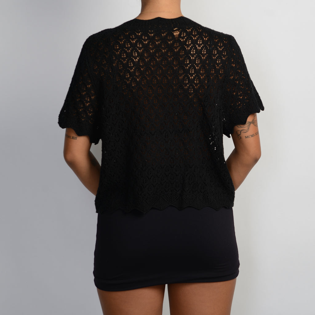 BLACK CROCHET KNIT TOP