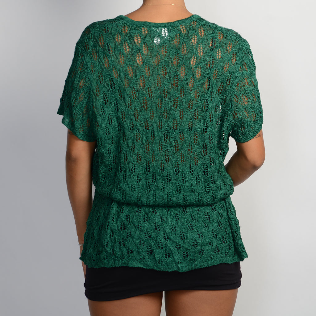 GREEN CROCHET TIE TOP