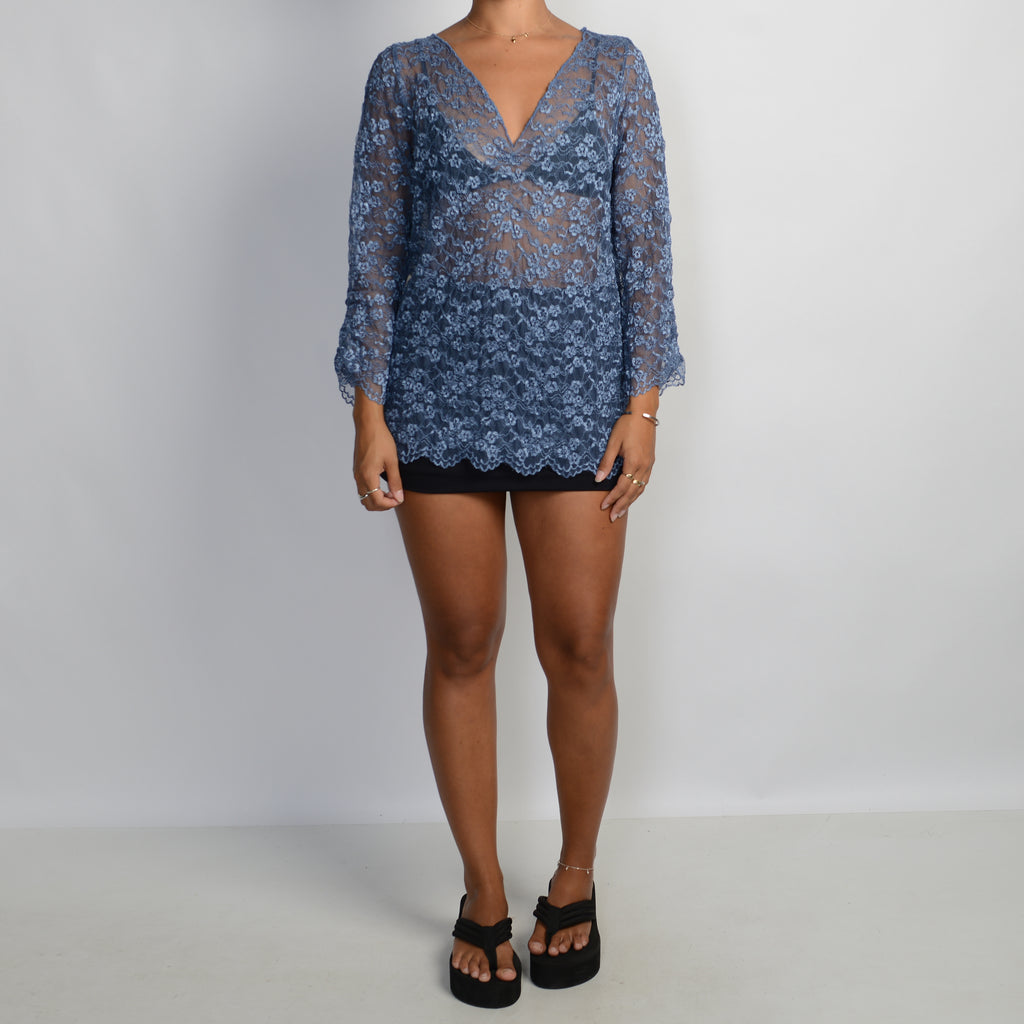 BLUE SHEER LACE TOP