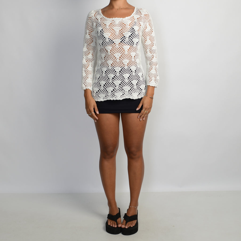 WHITE CROCHET KNIT TOP