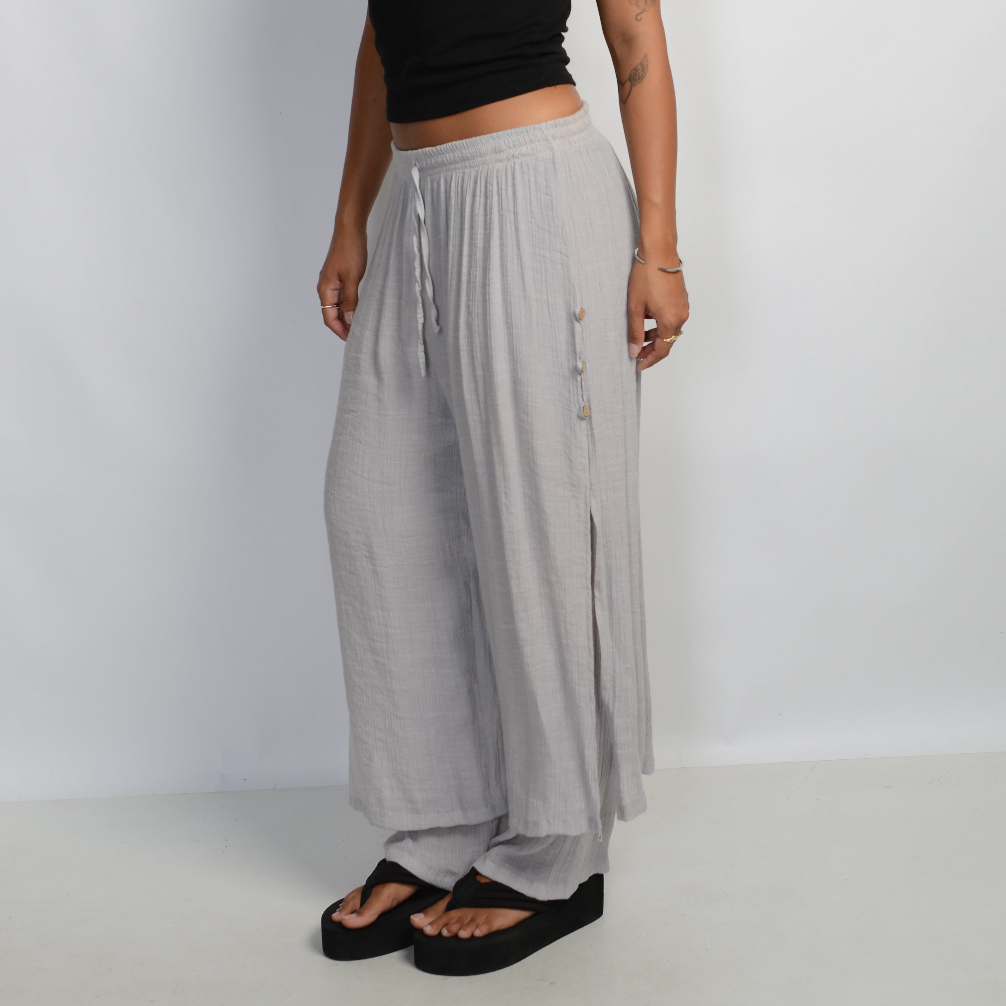 GREY LAYERED COTTON PANTS
