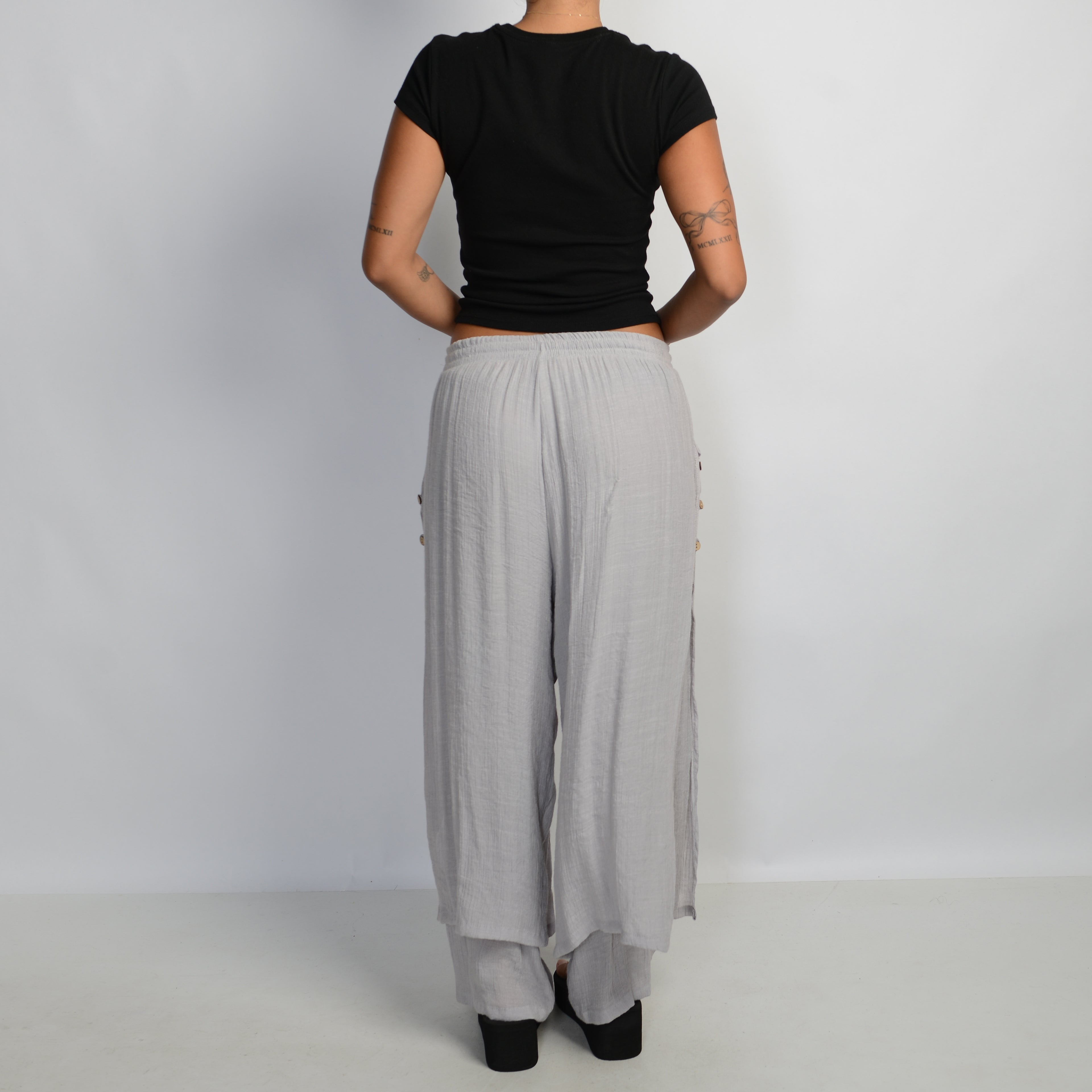 GREY LAYERED COTTON PANTS