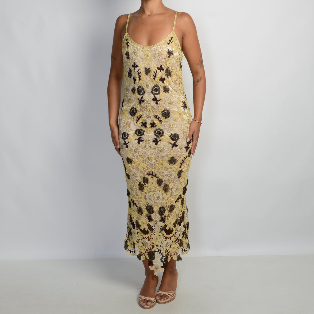 GOLD CROCHET MIDI DRESS