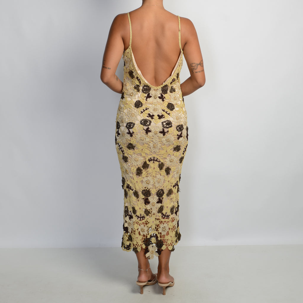 GOLD CROCHET MIDI DRESS