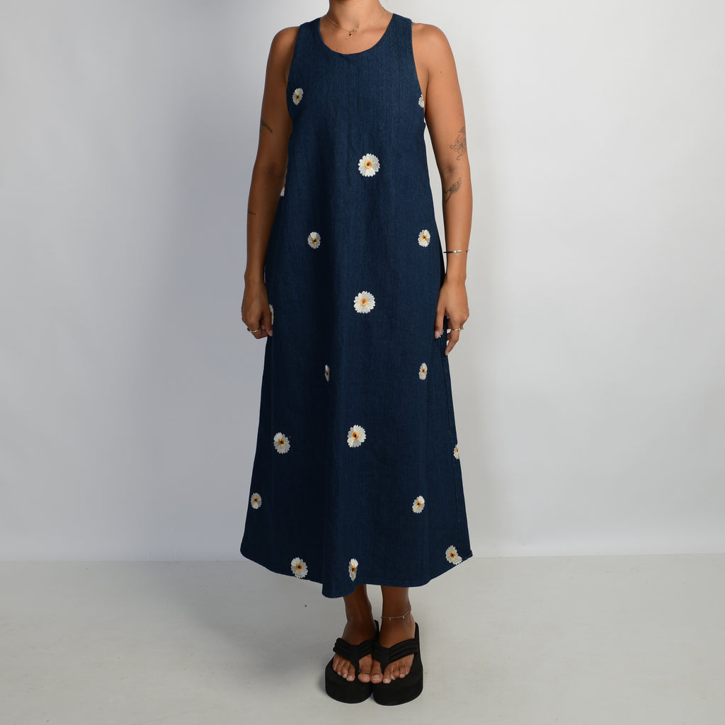 DENIM FLORAL MIDI DRESS