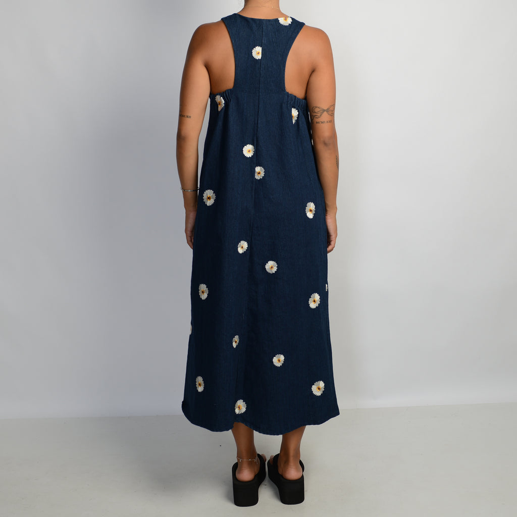 DENIM FLORAL MIDI DRESS