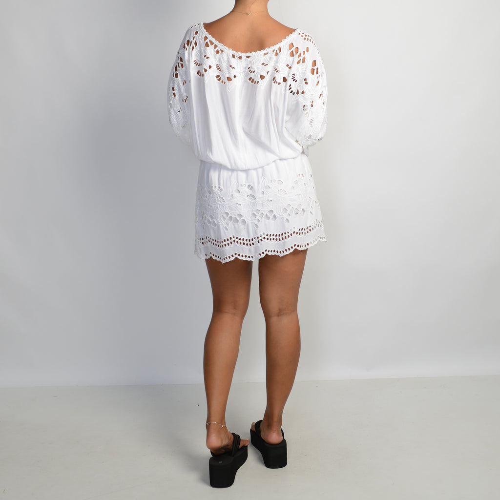 WHITE BRODERIE MINI DRESS
