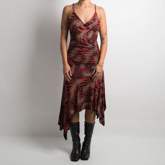 ROBE MIDI ASYMÉTRIQUE À MOTIFS