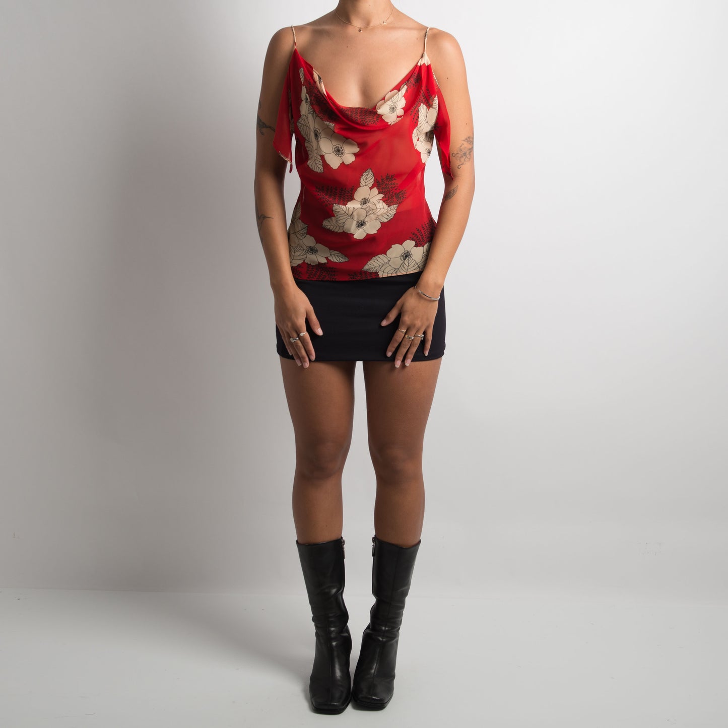 SHEER RED FLORAL CAMISOLE